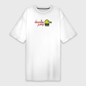 Платье-футболка хлопок с принтом Doodle Jump classic в Петрозаводске,  |  | Тематика изображения на принте: doodle | doodle jump | game | jump | видеоигра | дудлик | игра | игры | каракуля | мобилка | мобильная игра | платформер