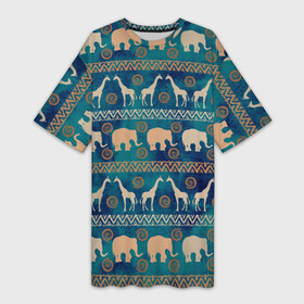 Платье-футболка 3D с принтом Жирафы и слоны в Петрозаводске,  |  | африка | жираф | звери | паттерн | слон