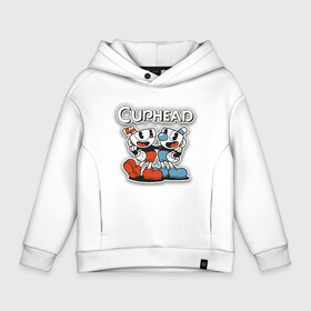 Детское худи Oversize хлопок с принтом cuphead   герои 2 в Петрозаводске, френч-терри — 70% хлопок, 30% полиэстер. Мягкий теплый начес внутри —100% хлопок | боковые карманы, эластичные манжеты и нижняя кромка, капюшон на магнитной кнопке | Тематика изображения на принте: cuphead | капхед | чашечка | шоу