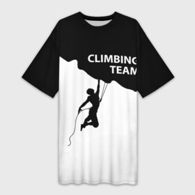 Платье-футболка 3D с принтом скалолаз на страховке в Петрозаводске,  |  | adrenaline | adventure | extreme | hiking | mountaineering | mountains | rockclimbing | rocks | адреналин | альпинизм | горы | скалолазание | скалы | туризм | экстрим