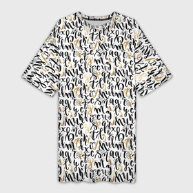 Платье-футболка 3D с принтом Буквы с точками в Петрозаводске,  |  | буквы | градиент | золото | пропись | точка | штрих