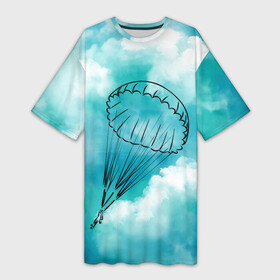 Платье-футболка 3D с принтом Парашютист в облаках в Петрозаводске,  |  | parachute | skydiving | вдв | воздушно десантные войска | парашут | парашутист | парашют | парашютизм | парашютист | парашютный спорт | прыжки с парашютом