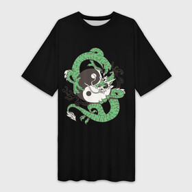 Платье-футболка 3D с принтом Зеленый dragoon в Петрозаводске,  |  | дракон | змея | инь | инь янь | янь