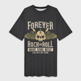 Платье-футболка 3D с принтом FOREVER ROCK AND ROLL в Петрозаводске,  |  | anarchy | garage rock | grunge | hard rock | heavy metal | metal | music | punk rock | punks not dead | rock music | rocker | rocknroll | thrash metal | анархия | гаражный рок | гитара | гранж | металл | музыка | панк рок | рок музыка | рок н ролл | рокер