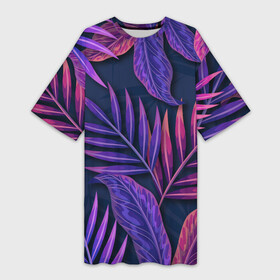 Платье-футболка 3D с принтом Neon Tropical plants pattern в Петрозаводске,  |  | flower | flowers | girl | woman | девушкам | девушки | листья | подарок | тропические цветы | цветочки | цветы