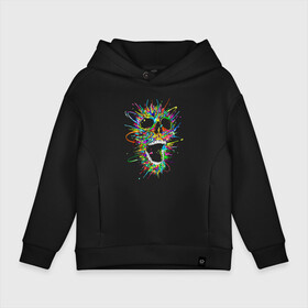 Детское худи Oversize хлопок с принтом Color skull   Neon в Петрозаводске, френч-терри — 70% хлопок, 30% полиэстер. Мягкий теплый начес внутри —100% хлопок | боковые карманы, эластичные манжеты и нижняя кромка, капюшон на магнитной кнопке | Тематика изображения на принте: color | jaw | neon | skull | teeth | vanguard | авангард | неон | цвет | череп