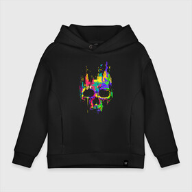 Детское худи Oversize хлопок с принтом Color skull   Neon   Vanguard в Петрозаводске, френч-терри — 70% хлопок, 30% полиэстер. Мягкий теплый начес внутри —100% хлопок | боковые карманы, эластичные манжеты и нижняя кромка, капюшон на магнитной кнопке | Тематика изображения на принте: color | fashion | neon | skull | vanguard | авангард | мода | неон | цвет | череп