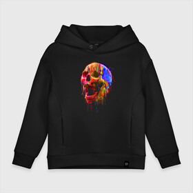 Детское худи Oversize хлопок с принтом Color skull   Neon   Fashion в Петрозаводске, френч-терри — 70% хлопок, 30% полиэстер. Мягкий теплый начес внутри —100% хлопок | боковые карманы, эластичные манжеты и нижняя кромка, капюшон на магнитной кнопке | color | fashion | jaw | neon | skull | мода | неон | пасть | цвет | череп