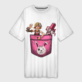 Платье-футболка 3D с принтом Тина в кармане  Tiny Tina s в Петрозаводске,  |  | borderlands | bunny | dragon | girl | keep | mask | on | rocket | tina | tinas | tiny | wonderlands | в | девочка | дракона | игрушка | карман | кармане | кролик | маленькая | маска | подземелье | ракета | розовый | тина