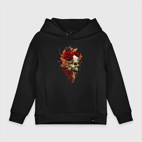 Детское худи Oversize хлопок с принтом Skull  Roses в Петрозаводске, френч-терри — 70% хлопок, 30% полиэстер. Мягкий теплый начес внутри —100% хлопок | боковые карманы, эластичные манжеты и нижняя кромка, капюшон на магнитной кнопке | flower | jaw | rose | skull | пасть | роза | цветок | череп