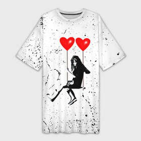 Платье-футболка 3D с принтом BANKSY  БЭНКСИ девочка на качелях с сердцами в Петрозаводске,  |  | banksy | арт | бенкси | бэнкси | граффити | девочка | девушка | картина | качели | на качелях | роберт | робин бэнкс | робин ганнингхем | сердечко | сердце | стрит арт | творчество | художник