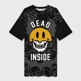 Платье-футболка 3D с принтом Dead inside  мертвый внутри в Петрозаводске,  |  | dead | dead inside | death | fear | inside | skull | smiley | torn | внутри | мертвый | разорванный | смайлик | улыбка | череп