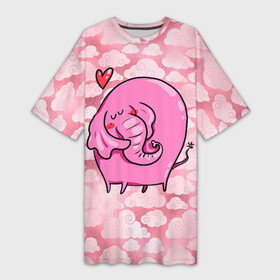 Платье-футболка 3D с принтом розовый влюбленный слон в Петрозаводске,  |  | влюбленный | влюбленный слон | любовь | розовый слон | слон | слоненок | слоник