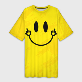 Платье-футболка 3D с принтом Smiley with fucks в Петрозаводске,  |  | emoticon | hand | icon | middle finger | shows | smile | значок | показывает | рука | смайлик | средний палец | улыбка