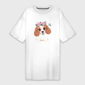 Платье-футболка хлопок с принтом Милый Кавалер кинг чарльз спаниель в Петрозаводске,  |  | dog | животное | кавалер кинг чарльз спаниель | собака | собаки | спаниель | щенок