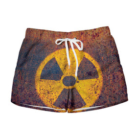 Женские шорты 3D с принтом Радиактивно в Петрозаводске, 100% полиэстер | прямой крой, два кармана без застежек по бокам. Мягкая трикотажная резинка на поясе, внутри которой широкие завязки. Длина до середины бедра | желтый | знак | опасность | радиация | ядерный