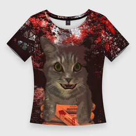 Женская футболка 3D Slim с принтом Miska In The Horror в Петрозаводске,  |  | детское | женское | животные | кошки | крипота | мужское | новинка | питомцы | ужасы | футболки | хищники | хоррор | юмор