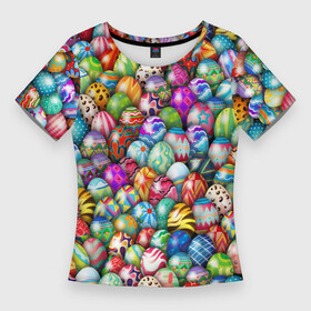 Женская футболка 3D Slim с принтом Пасхальные крашеные яйца в Петрозаводске,  |  | easter | весна | крашеные | пасха | паттерн | яйца | яйцо
