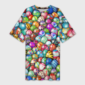 Платье-футболка 3D с принтом Пасхальные крашеные яйца в Петрозаводске,  |  | easter | весна | крашеные | пасха | паттерн | яйца | яйцо
