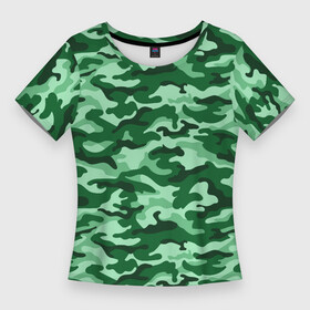 Женская футболка 3D Slim с принтом Зеленый монохромный камуфляж в Петрозаводске,  |  | camouflage | military | армия | боец | ввс | вдв | вмф | военный камуфляж | воин | война | гру | десантник | дшб | камуфляж | кгб | маскировка | масхалат | мвд | милитари | мчс | омон | охота | охрана | патриот | пво