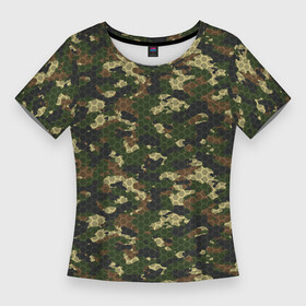 Женская футболка 3D Slim с принтом Камуфляж лесной с высокотехнологичной гексагональной сеткой в Петрозаводске,  |  | 23 февраля | camouflage | military | абстракц | армия | боец | военный камуфляж | воин | война | геометрия | день защитника отечества | камуфляж | маскировка | масхалат | математика | милитари | охота | охрана