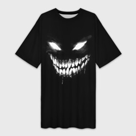 Платье-футболка 3D с принтом Неоновое лицо монстра в Петрозаводске,  |  | dead | demon | devil | face | ghoul | inside | monster | true | zxc | внутри | гуль | дед | демон | дьявол | инсайд | лицо | мертвый | монстр | монстра | неон | неоновое | чудовище