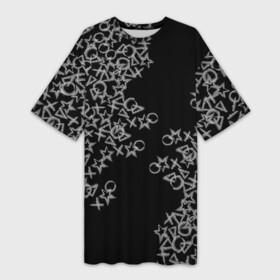 Платье-футболка 3D с принтом Абстракция ,серебряный геометрический узор в Петрозаводске,  |  | абстракция | белый | геометрия | звезда | крестик | круг | кружок | овал | полоса | разброс | рисунок | серебряный | текстура | треугольник | фигуры | черный