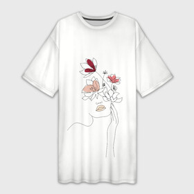 Платье-футболка 3D с принтом Девушка и цветы Artline в Петрозаводске,  |  | artline | flower | girl | line | абстракция | девушка | линия | цветы