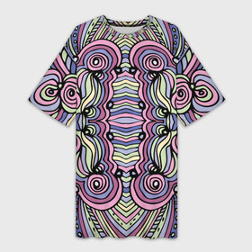 Платье-футболка 3D с принтом Абстракция разноцветная. Калейдоскоп. Фиолетовый, зеленый, голубой, розовый и черный цвета в Петрозаводске,  |  | абстрактный | абстрактный дизайн | абстракция | абстракция разноцветная | вектор | векторный | волны | геометричческий | геометрия | зеленый | калейдоскоп | линер | линии | маркер | обводка