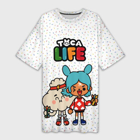 Платье-футболка 3D с принтом Toca Life Art в Петрозаводске,  |  | avatar | citytoca | holiday | life | toca | world | аватар | ворлд | каникулы | лайф | нари | персонаж | рита | тамагочи | тока | тока бока
