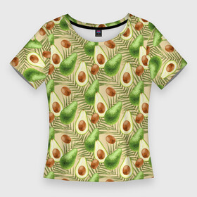 Женская футболка 3D Slim с принтом Авокадо Паттерн 3D в Петрозаводске,  |  | avocado | vegan | авокадо | веган | кето диета | паттерн