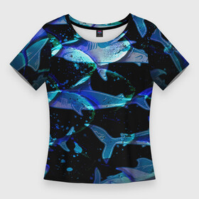Женская футболка 3D Slim с принтом На дне морском  Акулы в Петрозаводске,  |  | carcharhinidae | shark | акулы | атака акулы | белые акулы | большая акула | виды акул | встречи с акулами | гигантская акула | древние хищники | животные океана | мегалодон | морские животные