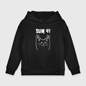 Детское худи Oversize хлопок с принтом SUM41 РОК КОТ в Петрозаводске, френч-терри — 70% хлопок, 30% полиэстер. Мягкий теплый начес внутри —100% хлопок | боковые карманы, эластичные манжеты и нижняя кромка, капюшон на магнитной кнопке | Тематика изображения на принте: rock | sum 41 | sum forty one | sum41 | музыка | панк | панк рок | рок | рок кот | роккот | сам 41