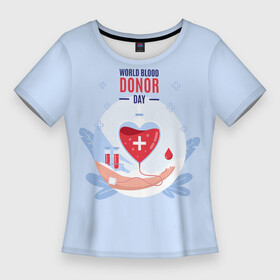 Женская футболка 3D Slim с принтом Помощь. в Петрозаводске,  |  | благотворительность | донор | крест | кровь | круг | надпись | помощь | рука | сердце