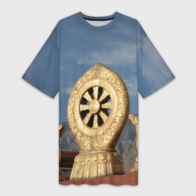 Платье-футболка 3D с принтом Колесо Дхармы в Петрозаводске,  |  | азия | будда | буддизм | восток | джоканг | дхарма | закон | колесо | лхаса | монастырь | олень | проповедь | спицы