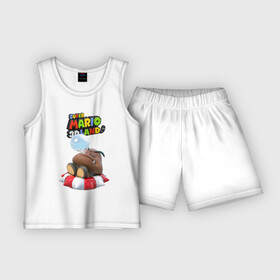 Детская пижама с шортами хлопок с принтом Goomba  Super Mario 3D Land в Петрозаводске,  |  | fangs | goomba | hero | mushroom | nintendo | super mario | video game | видеоигра | герой | гриб | гумба | клыки | персонаж | супер марио