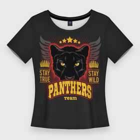 Женская футболка 3D Slim с принтом ПАНТЕРА (PANTHERS) в Петрозаводске,  |  | animal | beast | black cat | cat | jaguar | leopard | panther | predator | predatory cat | wild cat | багира | джунгли | дикая кошка | животное | зверь | кот | леопард | пантера | хищная кошка | хищник | чёрная кошка | ягуар