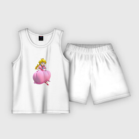 Детская пижама с шортами хлопок с принтом Принцесса Персик  Super Mario  Beauty в Петрозаводске,  |  | beauty | crown | dress | girl | nintendo | princess peach | super mario | video game | видеоигра | девушка | корона | красавица | платье | супер марио