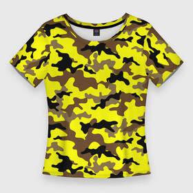 Женская футболка 3D Slim с принтом Камуфляж Жёлто Коричневый в Петрозаводске,  |  | brown | camo | camouflage | yellow | жёлтый | камуфляж | коричневый
