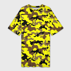 Платье-футболка 3D с принтом Камуфляж Жёлто Коричневый в Петрозаводске,  |  | brown | camo | camouflage | yellow | жёлтый | камуфляж | коричневый