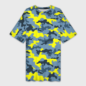 Платье-футболка 3D с принтом Камуфляж Жёлто Голубой в Петрозаводске,  |  | blue | camo | camouflage | yellow | жёлтый | камуфляж