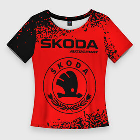 Женская футболка 3D Slim с принтом SKODA  Autosport + Арт в Петрозаводске,  |  | auto | autosport | logo | moto | skoda | symbol | авто | автомобиль | гонки | знак | краска | лого | логотип | логотипы | марка | машина | мото | символ | символы | спрей | шкода
