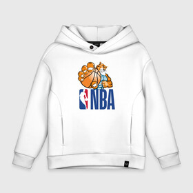 Детское худи Oversize хлопок с принтом NBA   Tiger в Петрозаводске, френч-терри — 70% хлопок, 30% полиэстер. Мягкий теплый начес внутри —100% хлопок | боковые карманы, эластичные манжеты и нижняя кромка, капюшон на магнитной кнопке | ball | basketball | hand | nba | tiger | баскетбол | лапы | мяч | тигр