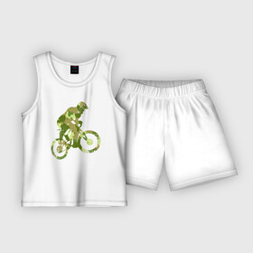 Детская пижама с шортами хлопок с принтом BMX Camouflage Retro в Петрозаводске,  |  | Тематика изображения на принте: bicycle | bike | bmx | bmx camouflage retro | camouflage | cycle | аквапед | байк | велосипед | велосипедист | велоспорт | зеленый | камок | камуфляж | камуфляжный | маскировка | милитари | раскраска | расцветка | ровер | спорт