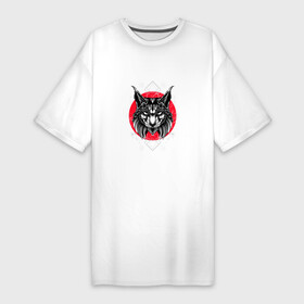 Платье-футболка хлопок с принтом РЫСЬ ДИКАЯ КОШКА в Петрозаводске,  |  | animal | beast | lynx | predator | wild cat | дикая кошка | животное | зверь | рысь | хищник