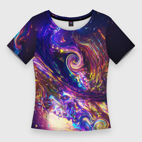 Женская футболка 3D Slim с принтом Neon space pattern 3022 в Петрозаводске,  |  | abstraction | color | neon | space | абстракция | космос | неон | цвет