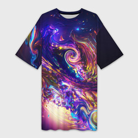Платье-футболка 3D с принтом Neon space pattern 3022 в Петрозаводске,  |  | abstraction | color | neon | space | абстракция | космос | неон | цвет