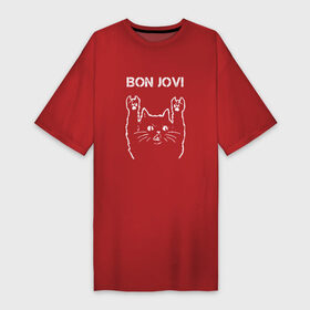 Платье-футболка хлопок с принтом Bon Jovi Рок кот в Петрозаводске,  |  | bon | bon jovi | jovi | rock | бон | бон джови | глэм | группа | джови | джон | метал | рок | рок кот | роккот | хард