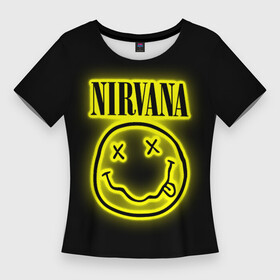 Женская футболка 3D Slim с принтом NIRVANA (неон) в Петрозаводске,  |  | nirvana | альтернативный рок | группа | курт кобейн | логотип нирвана | музыка | неон | нирвана | песни | рок