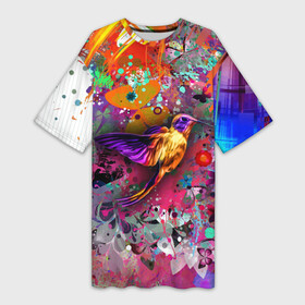 Платье-футболка 3D с принтом Колибри  Floral Pattern в Петрозаводске,  |  | butterfly | color | fashion | hummingbirds | pattern | бабочка | колибри | мода | узор | цвет